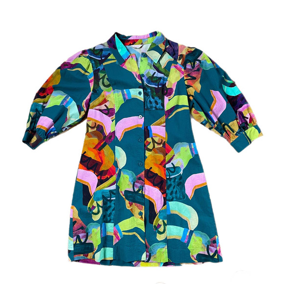 gorman Dresses Gorman Tropical Print Seersucker Shirt Dress Aus 4